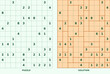 © Alex - Shikaku logic puzzle series with numbered grids and rectangle division solutions. Clean vector illustration for brain teasers, printables, and activity books