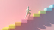 © Anton Popov - Personal growth and mental health concept with figure climbing colorful steps, symbolizing progress, resilience, self-improvement, goal achievement, motivation and psychological development