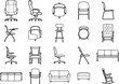 © Precision CAD System - Collection of diverse chair and sofa icons arranged in a grid, showcasing various styles and designs for home and office.