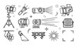 © Hacar - Stage lighting equipment collection linear icons illustrating professional film and theater illumination tools