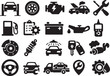 © SB  - Automotive technology icon set with smart vehicle, EV, diagnostics, connectivity, and mobility symbols.