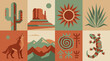 © fusiangkara - Southwestern desert landscape elements and wildlife in a geometric mosaic pattern with cactus coyote sun and lizard