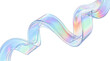 © Vibe Time  - Abstract holographic iridescent glass ribbon or liquid wave shape with colorful pastel spectrum reflections creating a futuristic flowing design element on transparent background.
