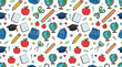 © Priyanka - Seamless Back to School Pattern with Educational Supplies, Graduation Caps, Apples, Backpacks, and Classroom Learning Elements