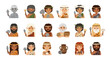 © Zoya - Flat Style Cave People Icons with Stone Age Tools and Pottery