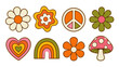 © Alan - Retro floral and peace symbol sticker set in groovy vector style