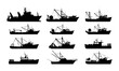 © Bashir Ahammed - 10 silhouette pack Fishing Boat and Small Work Vessel icon pack with fishing boat, work boat, ship, vessel, and marine in black silhouette vector