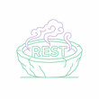 © ccd - Minimalist line art illustration of a steaming stone bath with the word rest inside.