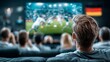 © Ben - Group of diverse people watching soccer match on big screen TV at home with German flag in background showing live football game excitement