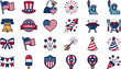 © Visual Verse - Set of colorful vector illustrations depicting American cultural symbols and national holidays for festive event design purposes.