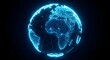 © Nakaret - A high end digital illustration shows a futuristic glowing blue globe centered on Africa and Europe with a network of lines and dots on a dark background