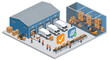 © Purnomo Semlirick - Warehouse and Logistics Management with Delivery Trucks and Forklifts in an Isometric Vector Illustration