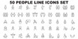© Daishin - People line icons set. Person walking, running, happy man, company leader, friends hugs, team group, family minimal vector illustrations. Simple outline signs. 48x48 Pixel Perfect. Editable Stroke