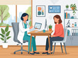 © Bening - Doctor showing patient medical test results on a digital tablet in a modern clinical office setting