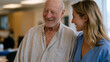 © forenna - Rehabilitation therapist celebrating as stroke patient successfully buttons shirt independently, neuroplasticity stroke milestone achievement, motor function recovery triumph,