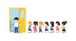 © estilo - Children Queueing at Open Doorway, Boy Welcoming Girls In