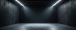 © Pete - Empty industrial room with concrete floor and walls. Bright LED lights shine from ceiling. Modern dark space suitable for events or presentations. Futuristic minimalist interior design.