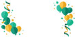 © jr graphics - Green and gold balloon decoration border with confetti and ribbons event planning party supplies balloons confetti celebration background decoration anniversary birthday invitation