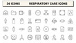© PixeloAI - Home oxygen setup line icon set. Vector pictograms of respiratory, equipment, medical, and therapy elements, thin linear illustration.