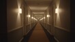 © Minang Art_Studio - Long interior corridor illuminated by evenly spaced wall sconces extends into the darkness