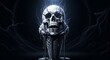 © Mouse - Skeletal robot warrior in dark cyberpunk environment.