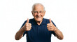 © Donnangelo - Happy elderly man with glasses giving two thumbs up and smiling warmly, showing approval and positivity PNG Isolated on transparent background