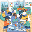 © Kiu - A group of people working and collaborating in a modern living room