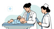 © allifia - Pediatrician examining baby on examination table with nurse holding clipboard