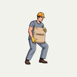 © wahyu - A vector cartoon image of a worker lifting an object