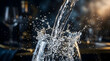 © MyBlues - Fresh water pouring into crystal glass with dynamic splash effect.
