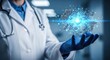© Charizard - A doctor wearing blue gloves holds a glowing blue orb with particles.