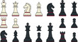 © EdGe Creative - Chess Pieces Icon Set with Complete Collection of White and Black King Queen Rook Bishop Knight and Pawn Vector Game Elements