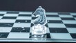 © MukhtarizanSon - A crystal ice chess knight melting on a reflective board, symbolizing strategy and transient moments in games.