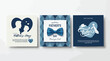 © Fariha - Happy Father's Day greeting card collection, blue social media post templates with father and son silhouettes, elegant bow tie and necktie vector set