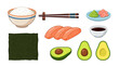 © Sulami - A plate of sushi ingredients including salmon avocado and rice on a table