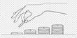 © line drawing - Enkelt kontinuerlig linje tegning trin af mønter stakke continuous one line drawing, transparent background, Begrebet for at spare penge og investere afkast. En linje tegn vektor. Stacks of coins of.