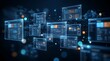 © Home Stock - Modern digital dashboards display real-time data analytics and business intelligence on floating transparent screens in a futuristic technological environment.