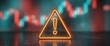 © Home Stock - Glowing Neon Exclamation Mark Warning Sign Triangle Illuminated Over Blurred Stock Market Candlestick Chart Representing Financial Danger or Alert.