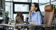 © be free - Businesswoman boss with laptop in office. Remote online working. Woman in office. Businesswoman boss in business office. Woman office manager. Woman CEO or secretary assistant use laptop