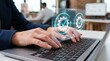 © 7IMJAGO - Quality control automation concept with hands typing on laptop, digital checkmark gears for software testing workflow
