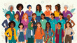 © Simon - Global Sisterhood Vibrant illustration of diverse, empowered women from varied professions and backgrounds, united in strength, celebrating inclusivity