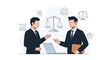 © Rendy - Business meeting of lawyers discussing legal strategy with scales of justice and charts in the background
