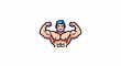 © agus - Muscular shirtless man torso flexing biceps cartoon icon.