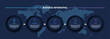 © DANN - Modern circular business infographic template featuring five workflow steps with world map background. Dark professional layout with gradient accents