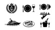 © mehrima - Nautical Dining Icons: Yacht Club Crest, Table Setting, Food Service, Luxury Yacht, Gourmet Meal, Wine Service