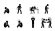 © Sakhawat Hossen  - Depression and stress stick figure vector icon set sad anxious lonely person mental health conflict breakdown silhouette illustration