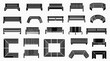 © dikifajarfadilah - Set of minimalist park bench and urban street furniture seating icon silhouettes, perfect for landscape architecture and city park design.