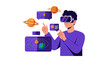 © Martin - Young Man Using VR Headset for Educational Space Exploration and Solar System Learning Vector Illustration