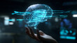 © Helga - Futuristic AI Holographic Brain With Human Interaction Digital Intelligence Machine Learning Data Science And Advanced Technology Innovation Concept AI technology, artificial intel
