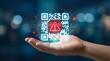 © Ribas_ProductPro - Glowing holographic QR code hovering over hand with red warning alert indicating malicious link or cybersecurity threat